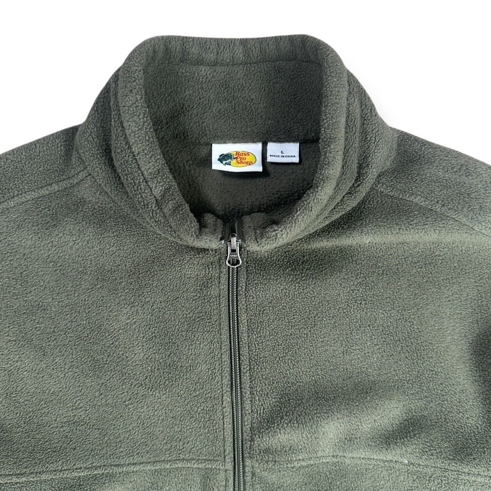 Bass Pro Shops Mens Full Zip Fleece Jacket Olive Green Large Outdoor Layering